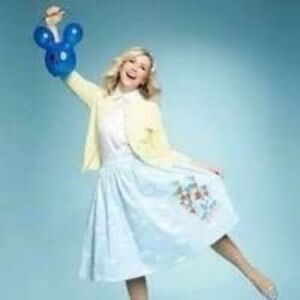 Disney Blue White Mickey Up Balloon Cloud Castle High Waisted Swing Skirt Large